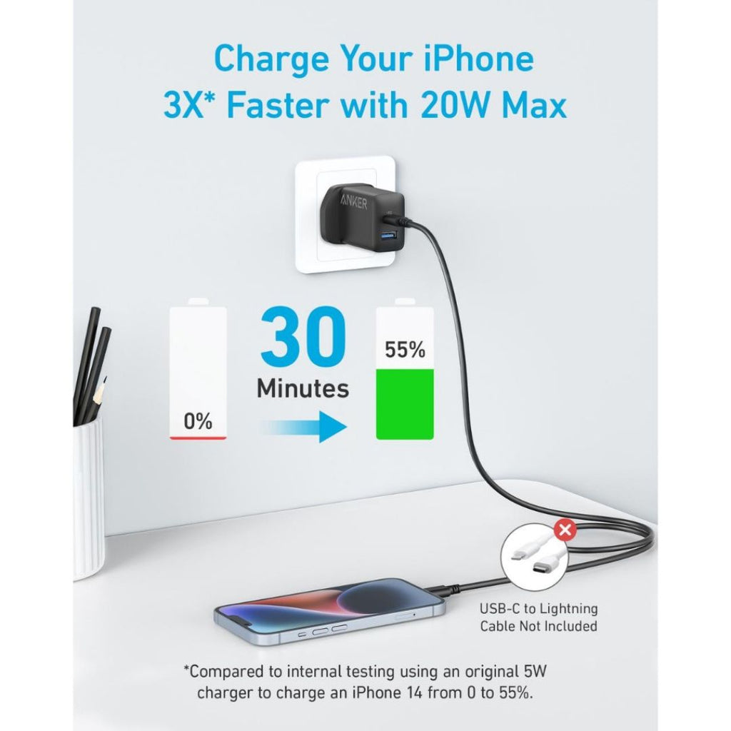 Anker A2348 20W Wall Charger (1 USB-C + 1 USB-A Ports)
