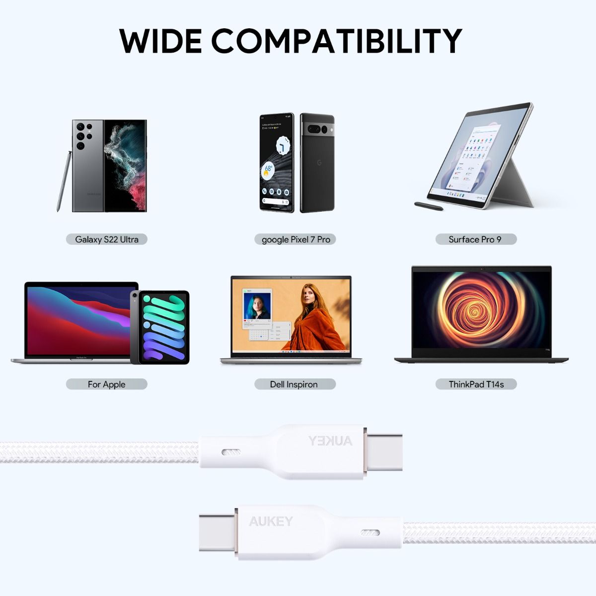 Aukey CB-KCC102 Circlet Blink Aramid Fiber USB C to C Cable -1.8m