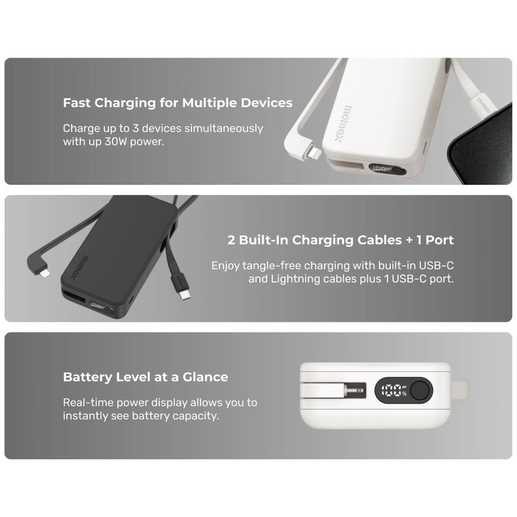 Momax 1-Power Vital+ (10K30W) Built-in Lightning and USB-C Cable